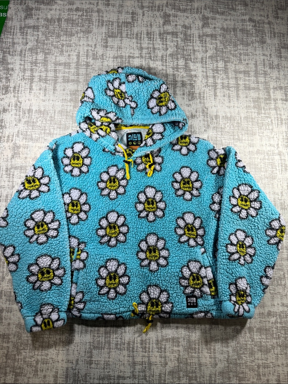 A-Lab Flower Sk8 Blue Sherpa Pullover Hoodie Zumiez 22.5X22.5 PTP SIZE L women’s
